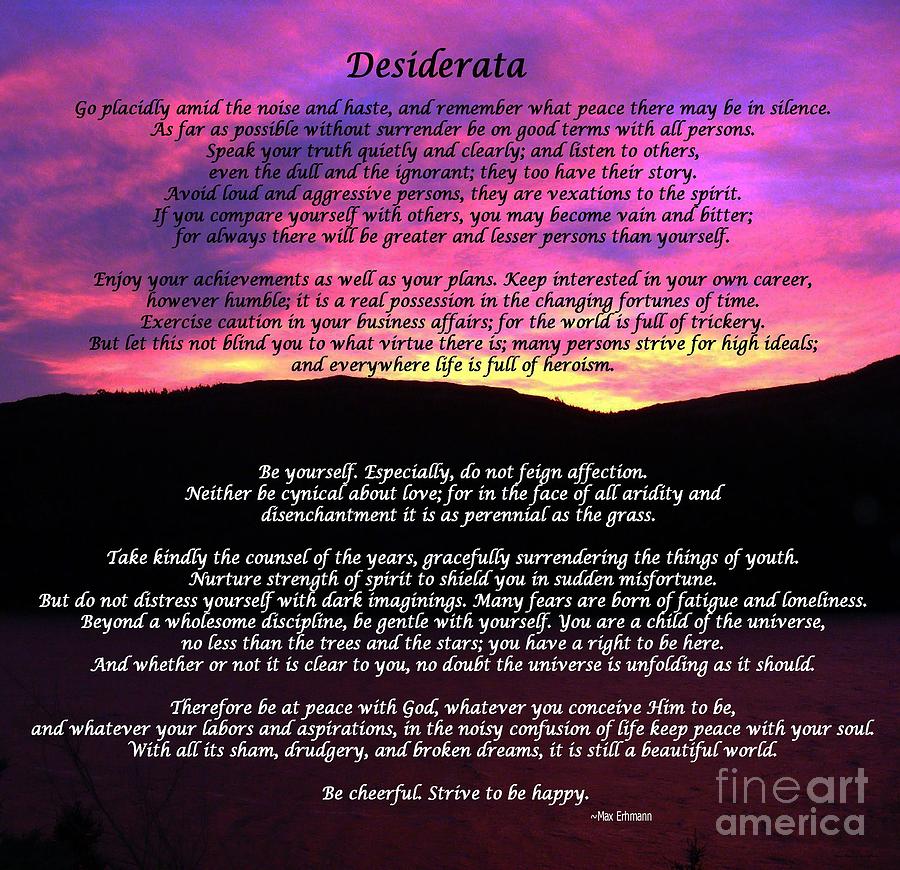 Desiderata with Evening Sky Photograph by Barbara A Griffin