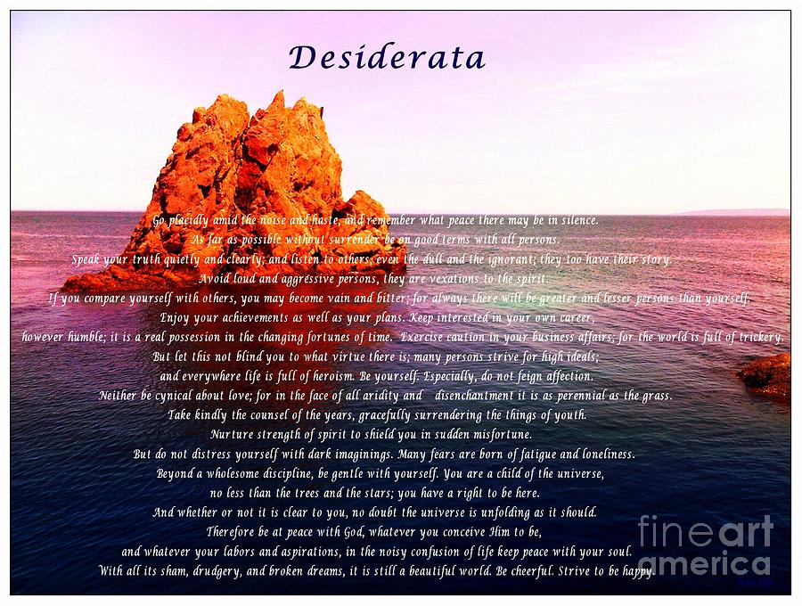 Desiderata with Ocean and Red Rock at Sunset Mixed Media by Barbara A Griffin