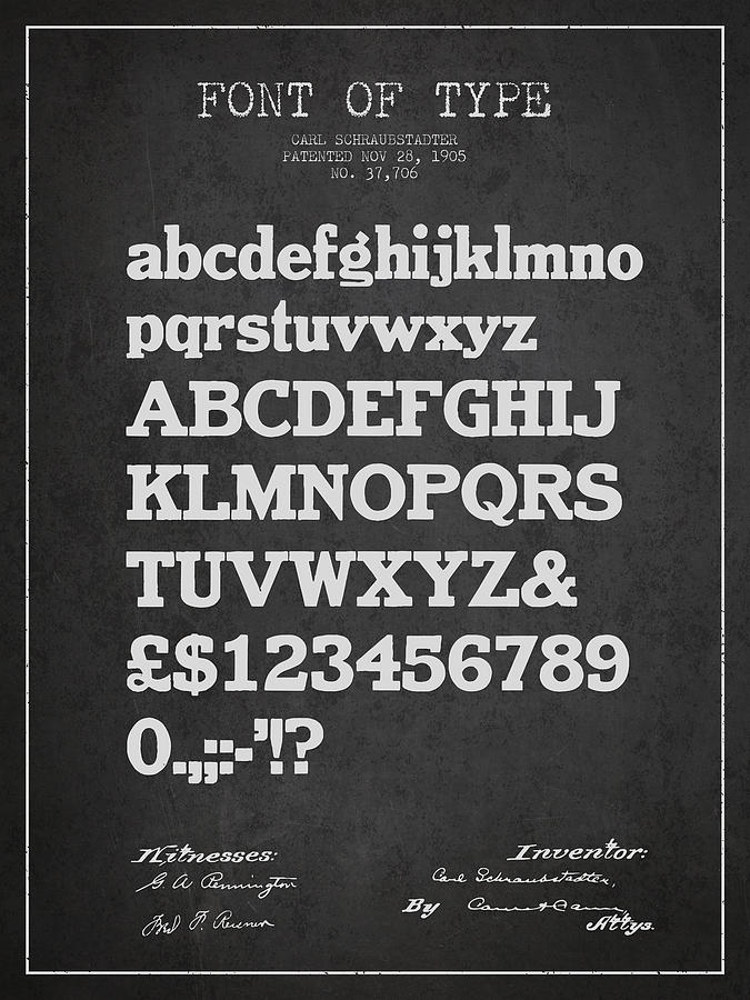 Typography Drawing - Design for a Font of  Type Patent Drawing from 1905 - Dark by Aged Pixel