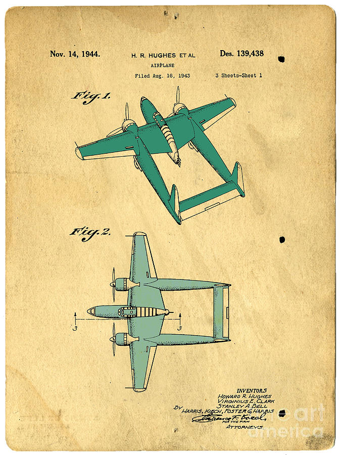 DESIGN FOR AN AIRPLANE  Howard R. Hughes Digital Art by Edward Fielding