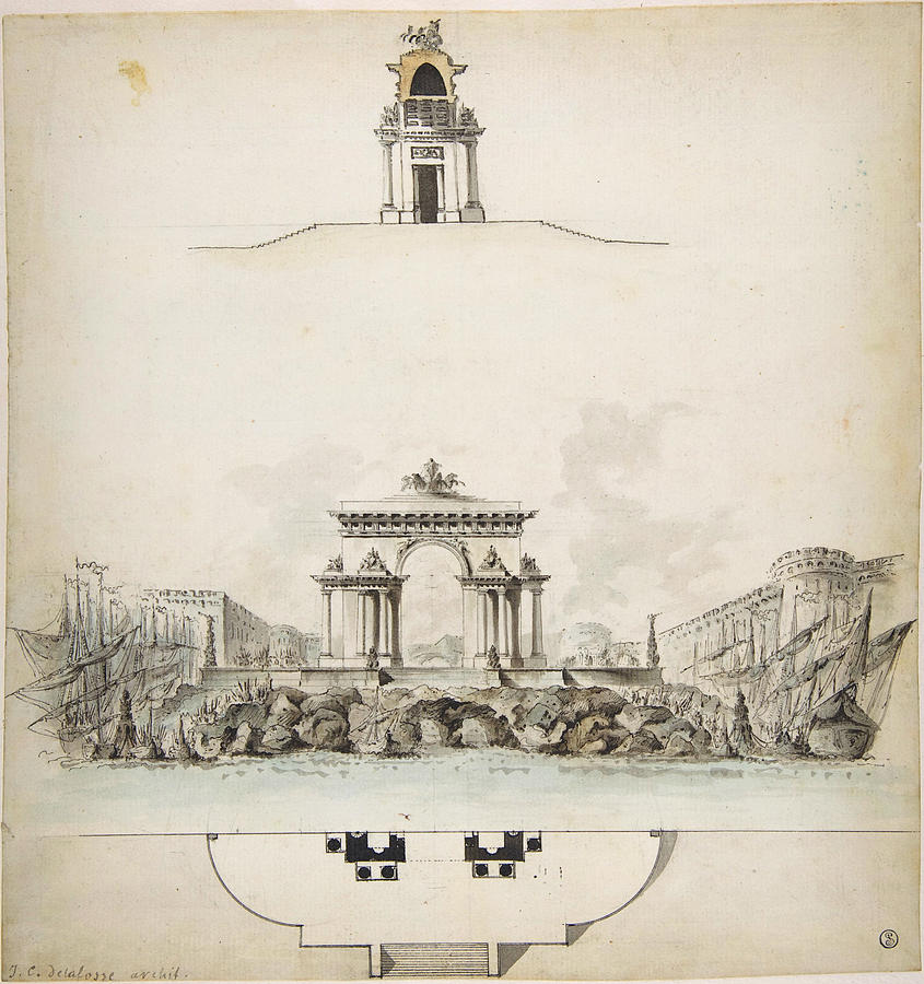 Design For Colossal Triumphal Arch Surmounted By A Quadriga Painting