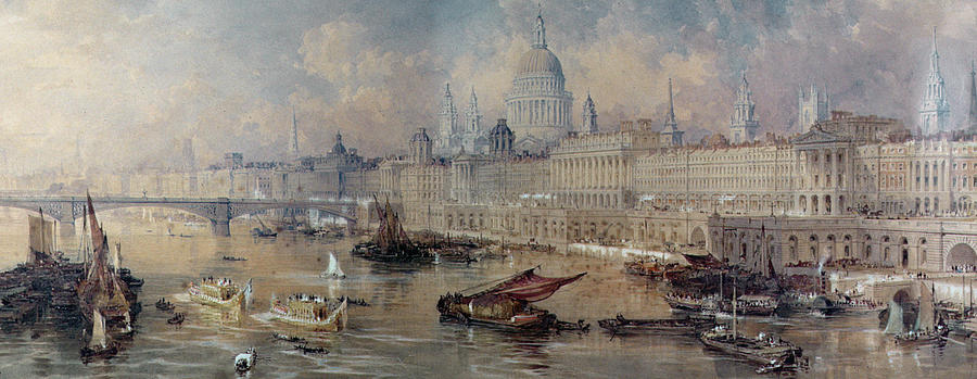 London Painting - Design for the Thames Embankment by Thomas Allom