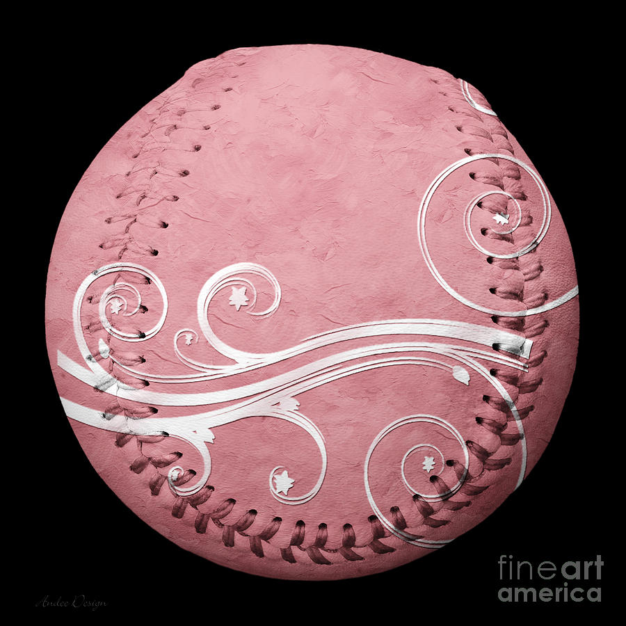 Designer Pink Baseball Square Mixed Media by Andee Design