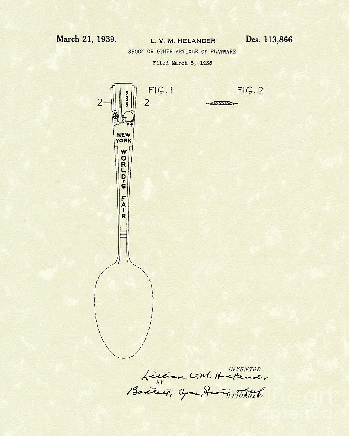 Spoon Still Life Photograph - Designer Spoon 1939 Patent Art by Prior Art Design