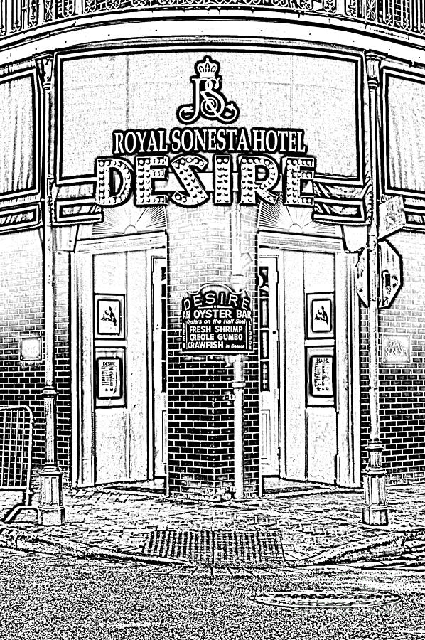 Desire Corner Bourbon Street French Quarter New Orleans Photocopy Digital Art Digital Art by Shawn OBrien