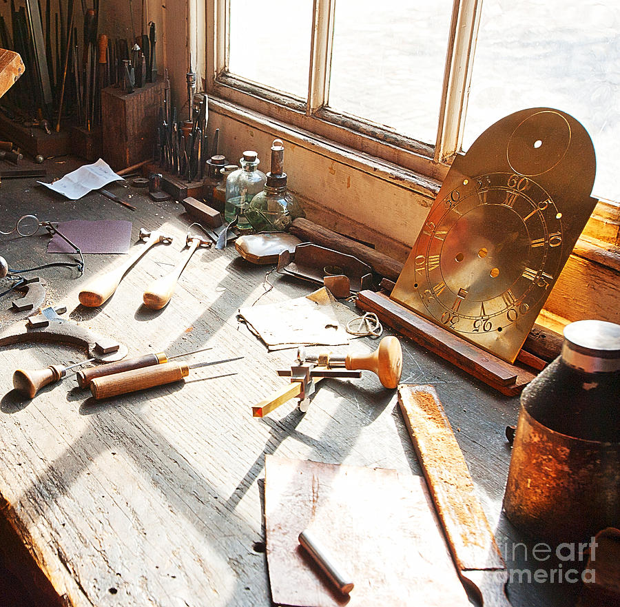 Desk of a Clockmaker in Williamsburg Virginia Photograph by Artist and Photographer Laura Wrede