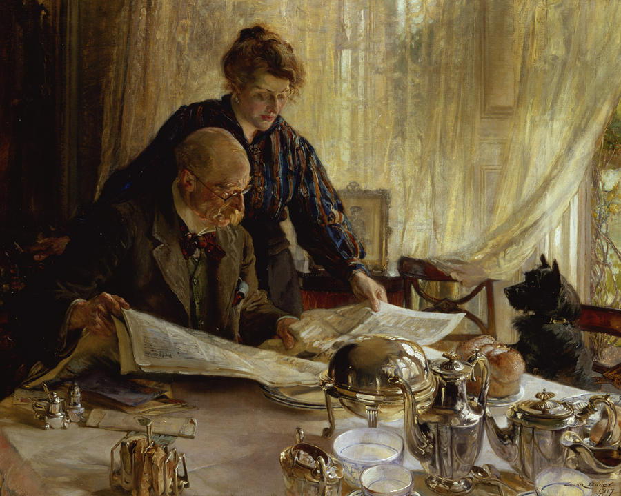Despatches - Is He Mentioned, 1917 Painting by Edgar Bundy Despatches - Is He Mentioned, 1917 Painting by Edgar Bundy