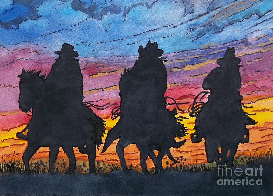 Sunset Painting - Desperados by Don n Leonora Hand