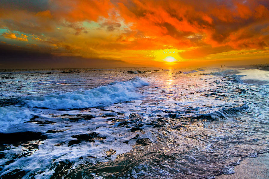 Destin Beach Florida-Dark Red Sunset Seascape Photography Photograph by eSzra