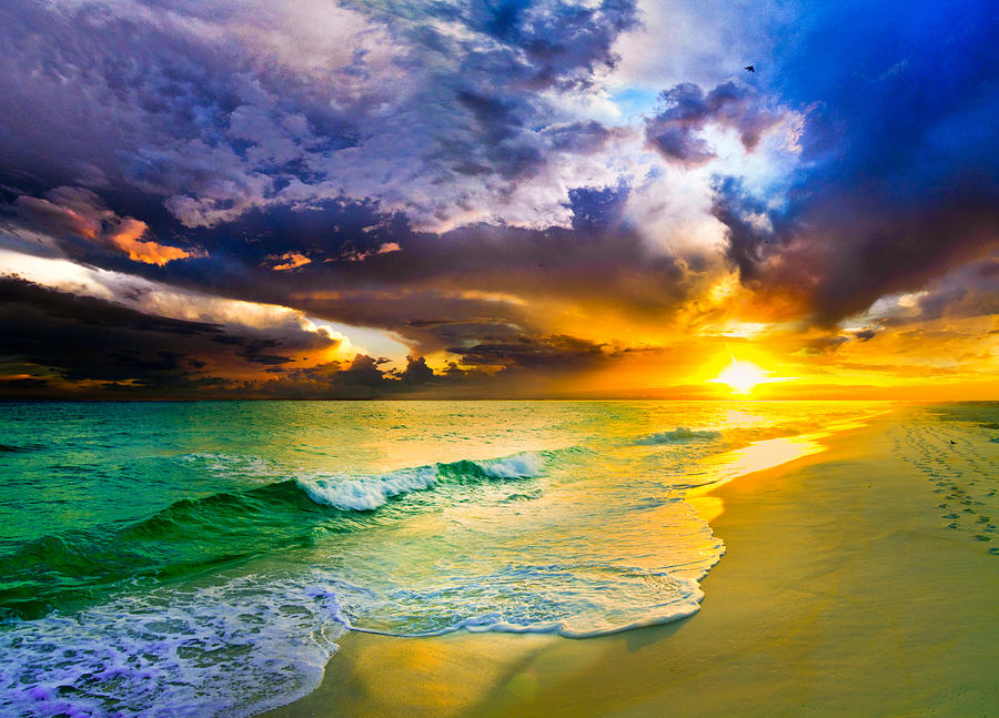 Destin Florida-Purple Sunset over the Beach Art Prints Photograph by eSzra