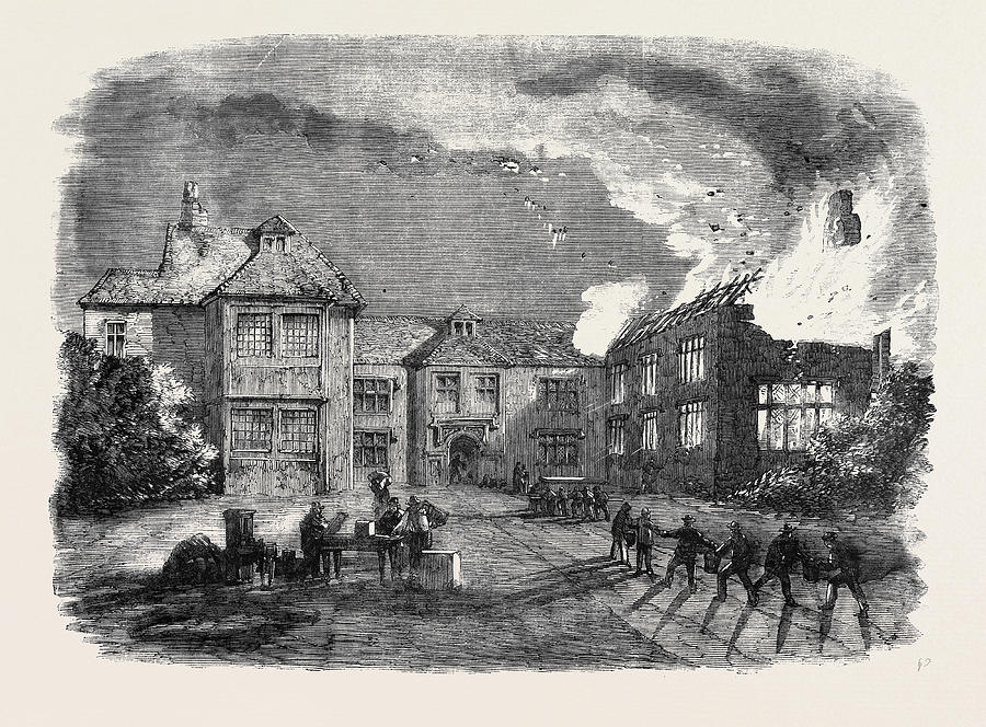 Destruction By Fire Of Birdingbury Hall Warwickshire Drawing by English