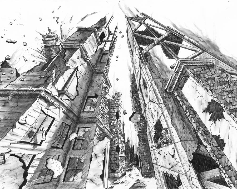 Hand Drawing of City Street Destroyed by War,... - Stock Illustration  [44376897] - PIXTA