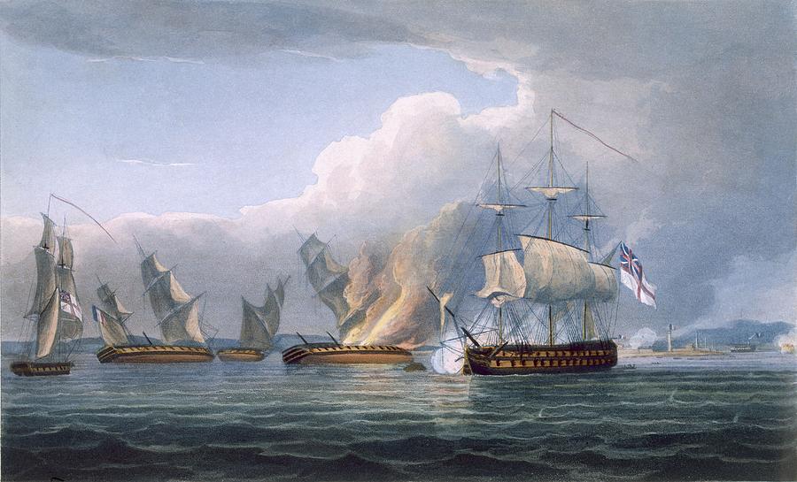 Boat Drawing - Destruction Of The French Frigates by Thomas Whitcombe