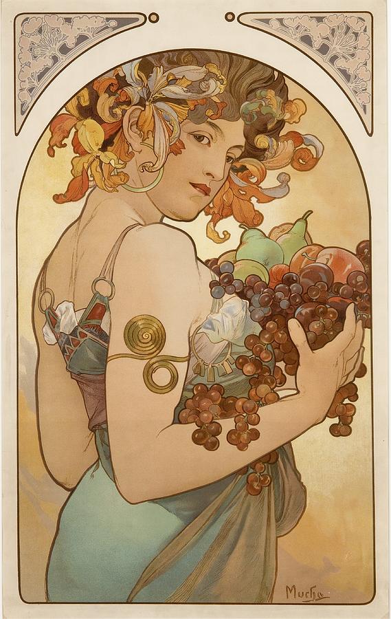 Vintage Painting - Detail from Fruit an 1897 Poster by Mucha by Philip Ralley