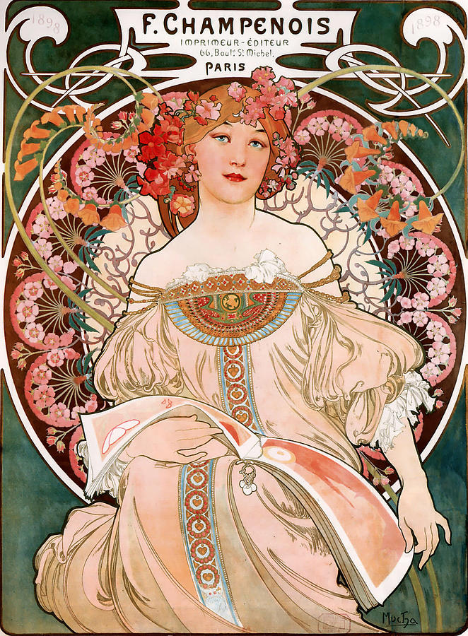 Vintage Painting - Detail from Mucha Champenoise Poster by Philip Ralley