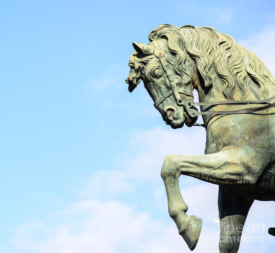 Detail of a equestrian statue representing the General Joan Prim ...