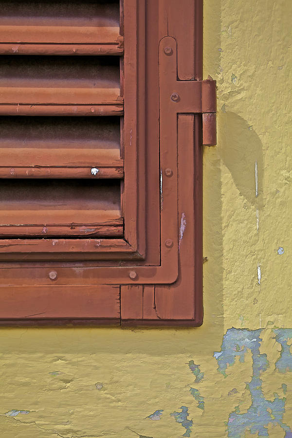 Detail of a Red Wood Window Shutter in Tuscany Photograph by David Letts