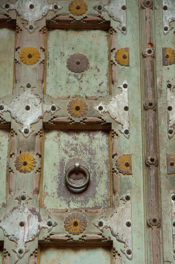 Carved Photograph - Detail Of A Wooden Door, Mehrangarh by Inger Hogstrom