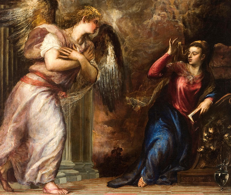 Titian Painting - Detail of The Annunciation by Titian