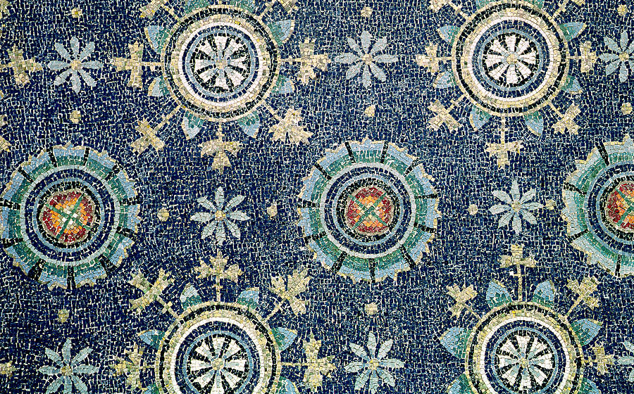 Detail of the floral decoration from the vault mosaic Painting by Byzantine