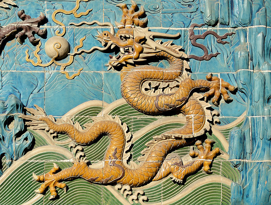 Dragon Photograph - Detail of The Nine Dragon Wall - Beihai Park in Beijing China by Brendan Reals