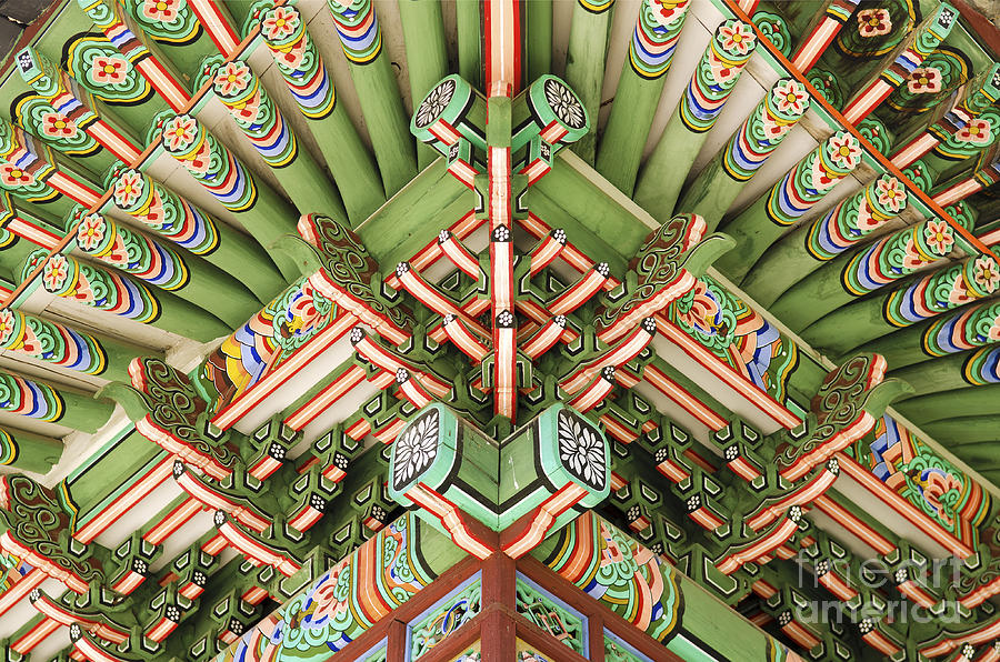 Detail Of Wooden Painted Palace Building Seoul South Korea Photograph by JM Travel Photography