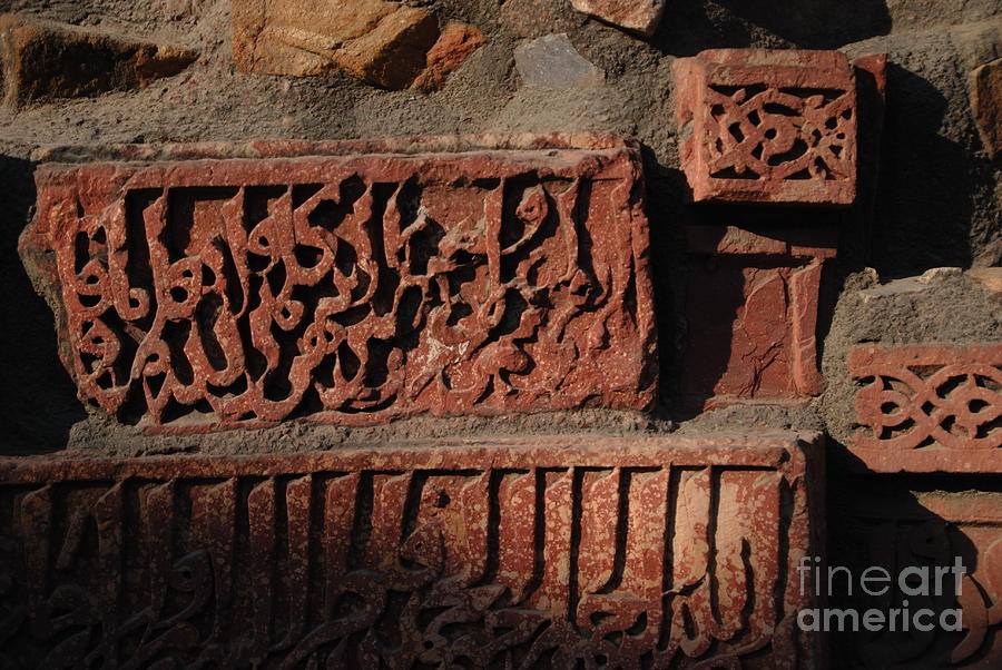 Detail of Sandstone Carving - Qutb Minar Complex Photograph by Jacqueline M Lewis