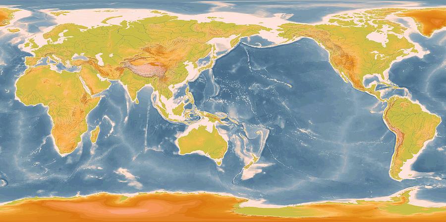 Detailed Geographic World Map Enhanced Mixed Media by L Brown