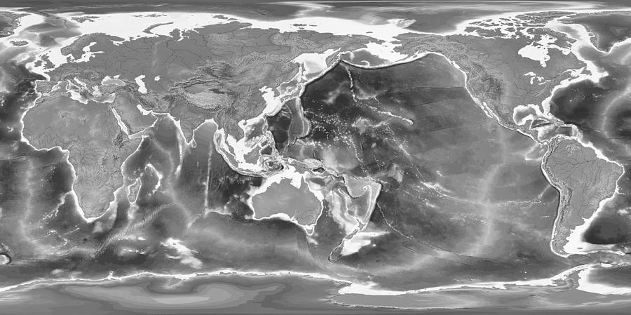 Detailed Geographic World Map Black and White Mixed Media by L Brown ...