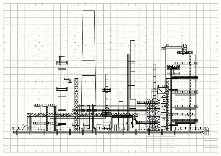 Detailed oil refinery blueprint Drawing by Youst
