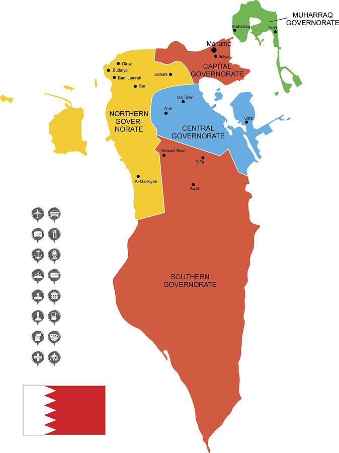 Detailed Vector Map of Bahrain Drawing by Poligrafistka