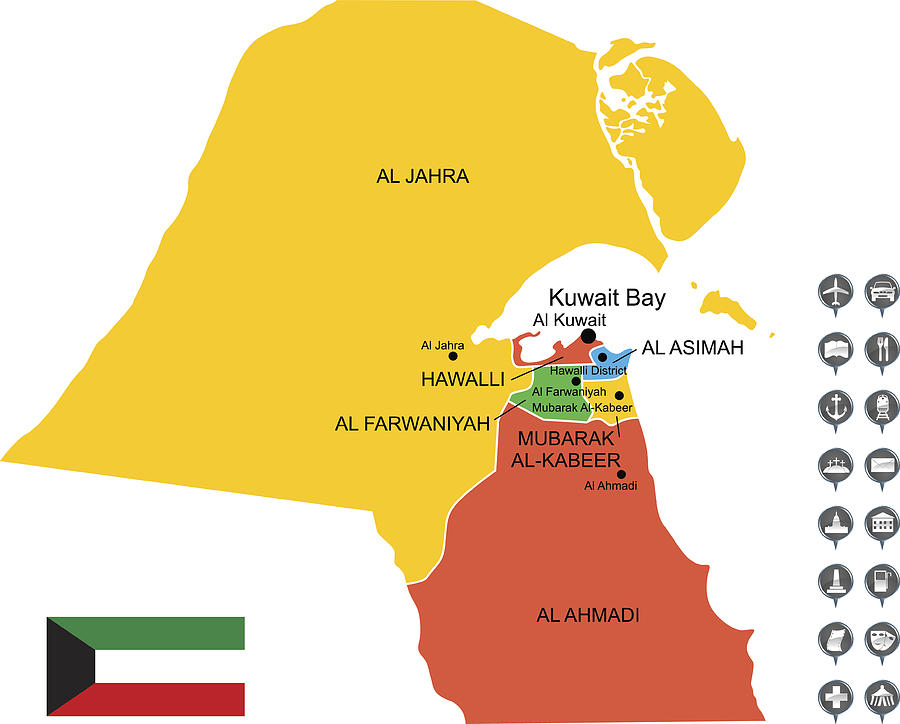 Detailed Vector Map of Kuwait Drawing by Poligrafistka