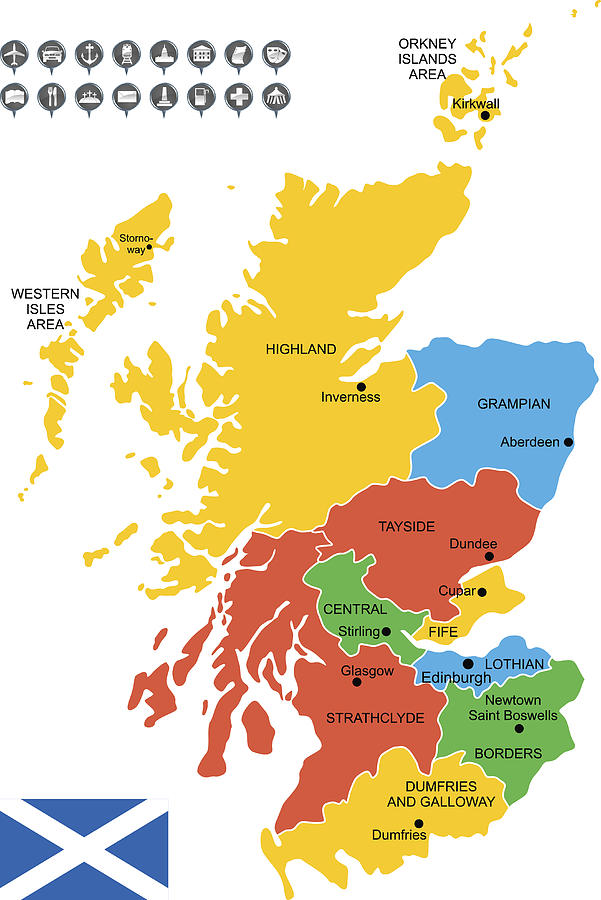 Detailed Vector Map of Scotland Drawing by Poligrafistka