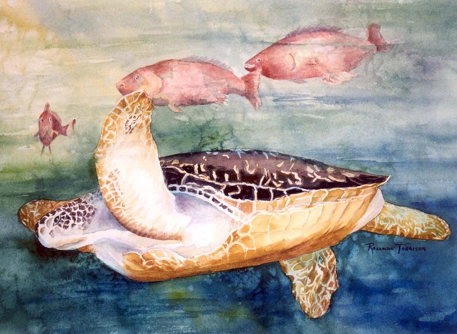 Determined - Loggerhead Sea Turtle Painting by Roxanne Tobaison