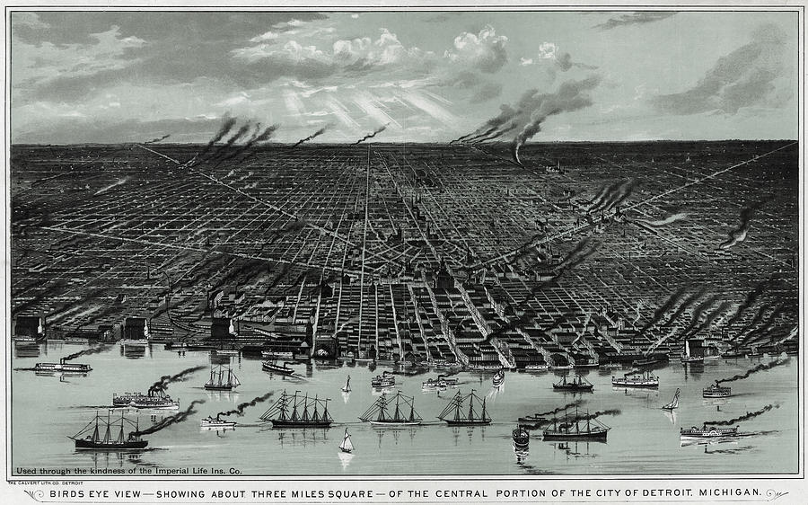 Detroit Photograph - Detroit Aerial View 1889 by Compass Rose Maps