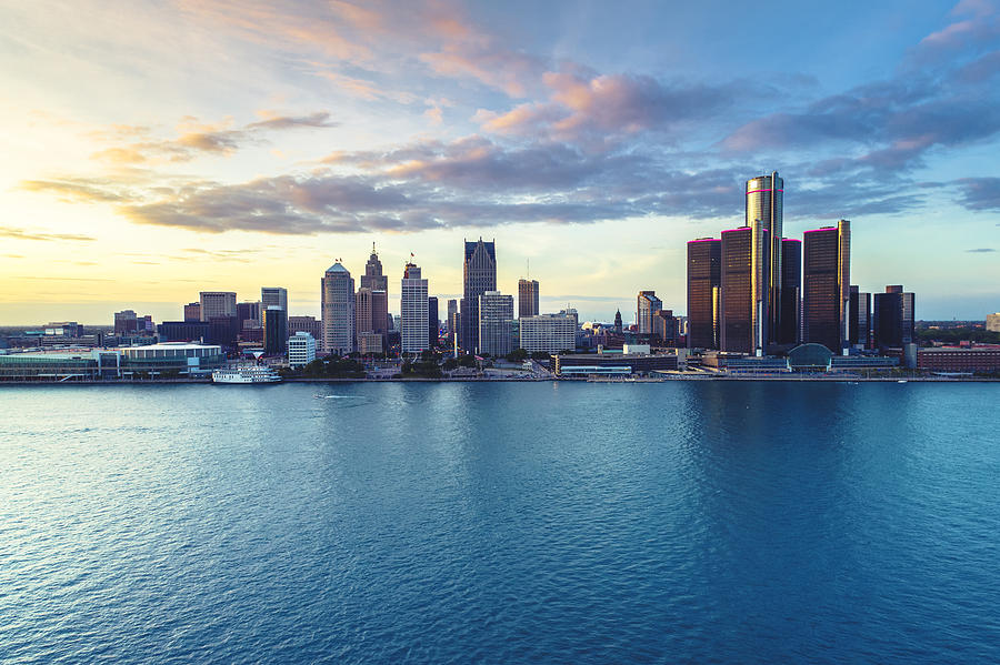 Detroit Aerial view sunset Photograph by Pawel.gaul
