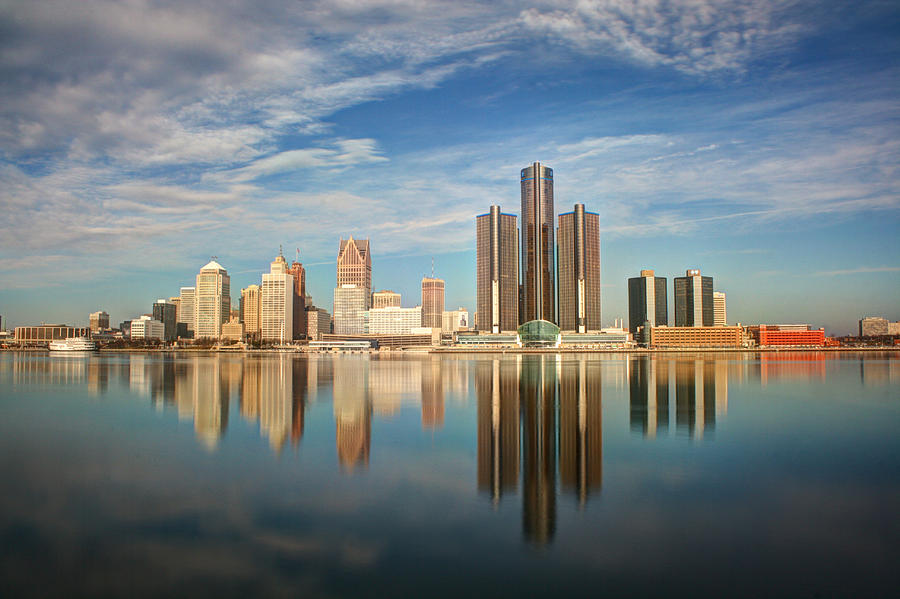 Detroit city reflection in river Photograph by Photo by Mike Kline (notkalvin)