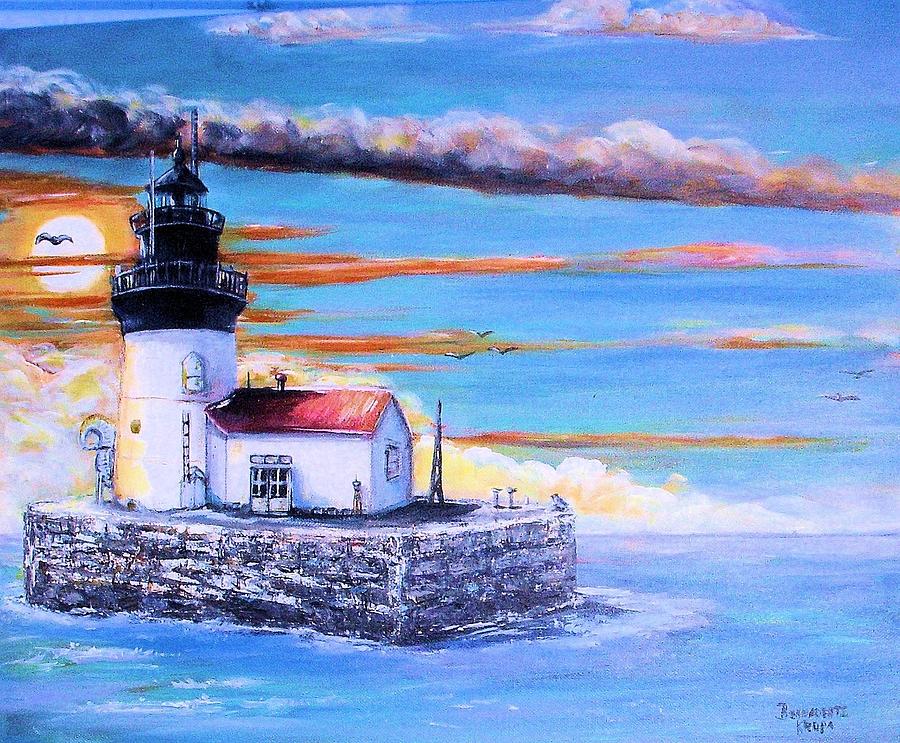 Detroit Lighthouse Sunset Painting by Bernadette Krupa