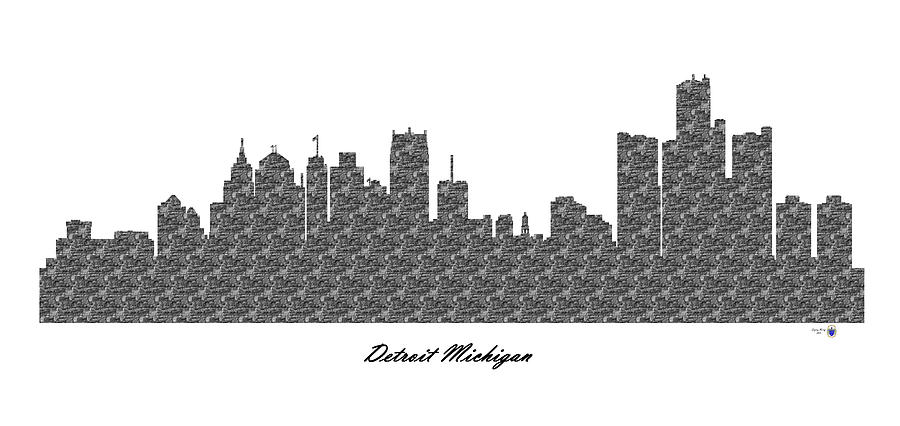 Detroit Michigan 3D BW Stone Wall Skyline Digital Art by Gregory Murray