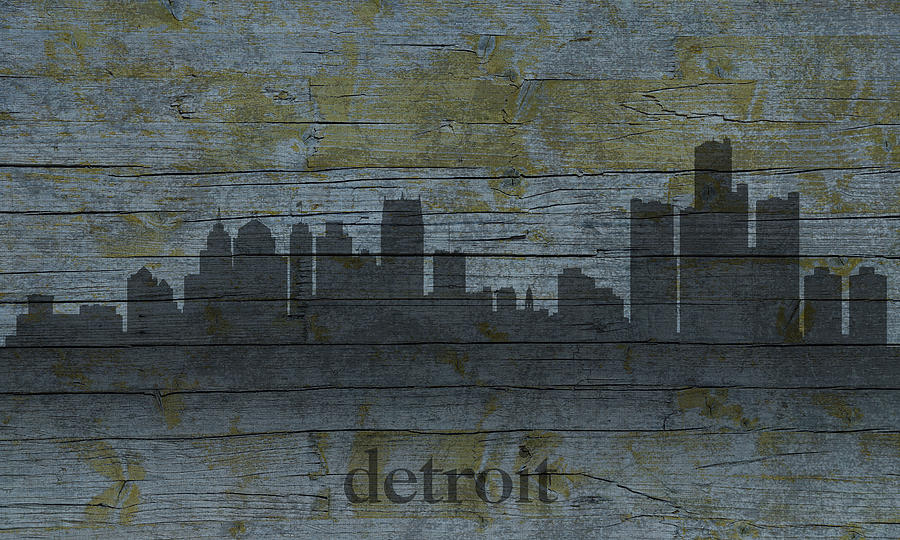 Detroit Mixed Media - Detroit Michigan City Skyline Silhouette Distressed on Worn Peeling Wood by Design Turnpike