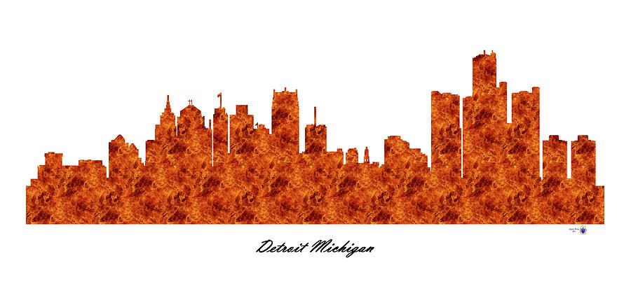Detroit Michigan Raging Fire Skyline Digital Art by Gregory Murray
