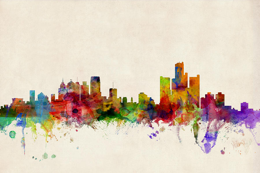 Detroit Digital Art - Detroit Michigan Skyline by Michael Tompsett