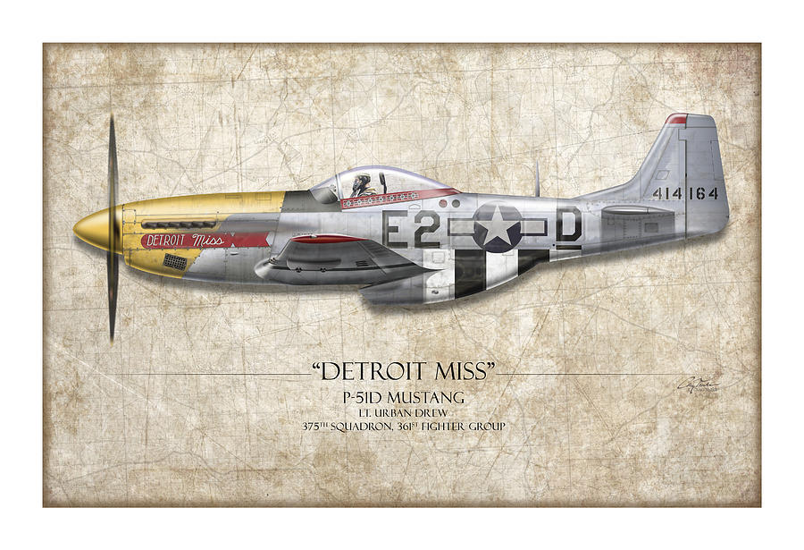 Detroit Painting - Detroit Miss P-51D Mustang - Map Background by Craig Tinder