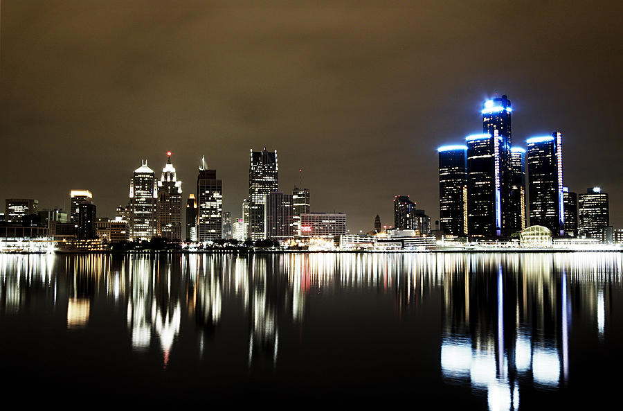 Detroit Photograph - Detroit Night Skyline by Alanna Pfeffer
