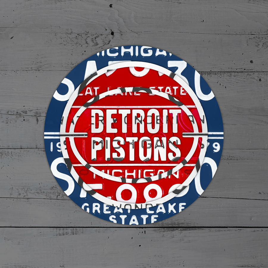 Detroit Pistons Basketball Team Retro Logo Vintage Recycled Michigan License Plate Art Mixed Media by Design Turnpike