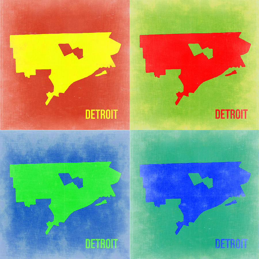Detroit Map Painting - Detroit Pop Art Map 2 by Naxart Studio