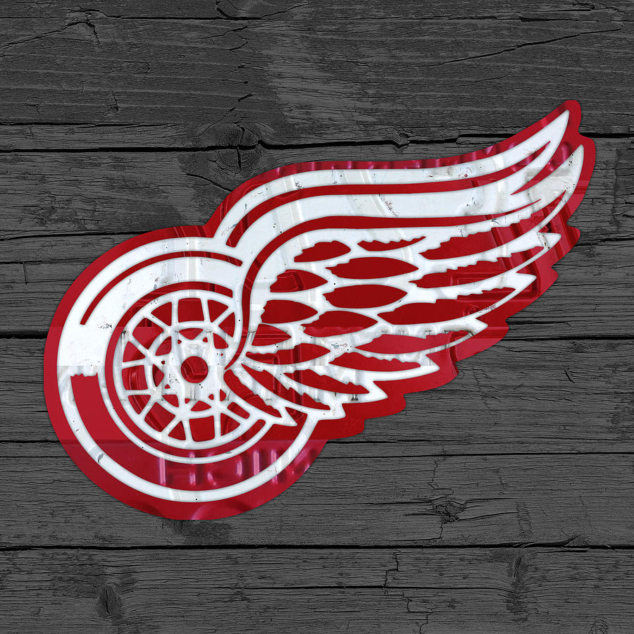 Detroit Mixed Media - Detroit Red Wings Recycled Vintage Michigan License Plate Fan Art on Distressed Wood by Design Turnpike