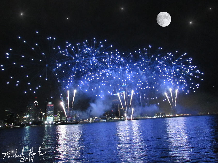 Detroit River Fireworks Photograph by Michael Rucker