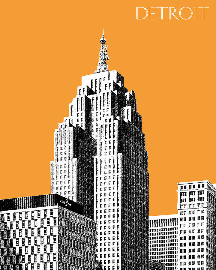Detroit Skyline 2 - Orange Digital Art by DB Artist