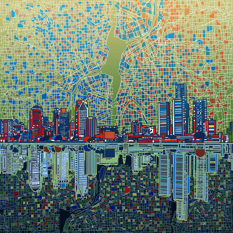 Detroit Painting - Detroit Skyline Abstract 3 by Bekim M